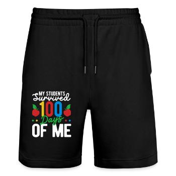 Mes élèves ont survécu 100 jours enseignant 100e jour - Short de jogging bio TRAINER Stanley/Stella unisexe - noir - Devant - Nik (191cm) & Marisol (170cm)