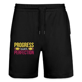 Le progrès au lieu de la perfection Motiver l’enseignant - Short de jogging bio TRAINER Stanley/Stella unisexe - noir - Devant - Nik (191cm) & Marisol (170cm)