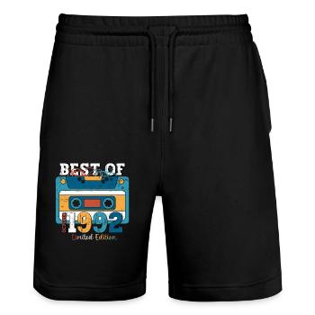 31. Geburtstag Mann Oktober Jahrgang 1992 Kassette - Stanley/Stella Unisex Bio Joggingshorts Trainer  - Schwarz - Vorne - Nik (191cm) & Marisol (170cm)