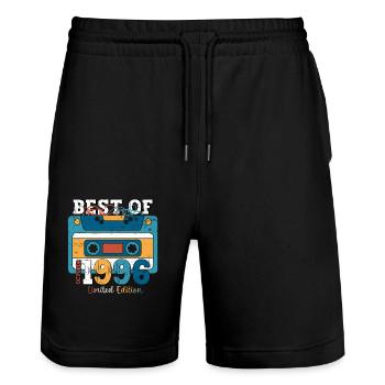 27th Birthday Husband October Vintage 1996 Cassette - Stanley/Stella Trainer Unisex Organic Jogging Shorts - black - Front - Nik (191cm) & Marisol (170cm)