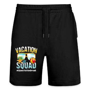 Scientist Vacation Squad #Scientistonbreak - Stanley/Stella Trainer Unisex Organic Jogging Shorts - black - Front - Nik (191cm) & Marisol (170cm)