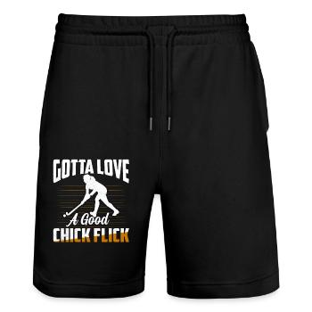 Gotta Love A Good Chick Flick Woman Field Hockey - Stanley/Stella Unisex Bio Joggingshorts Trainer  - Schwarz - Vorne - Nik (191cm) & Marisol (170cm)