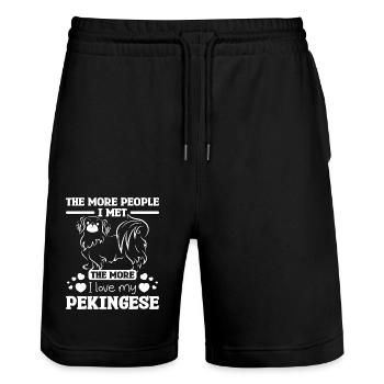 The more people I met the more I love my pekingese - Stanley/Stella Trainer Unisex Organic Jogging Shorts - black - Front - Nik (191cm) & Marisol (170cm)