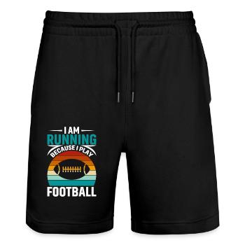 I run because I play football - Stanley/Stella Trainer Unisex Organic Jogging Shorts - black - Front - Nik (191cm) & Marisol (170cm)