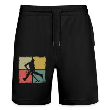 Hockey sur gazon rétro vintage - Short de jogging bio TRAINER Stanley/Stella unisexe - noir - Devant - Nik (191cm) & Marisol (170cm)