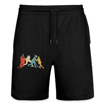 Hockey sur gazon rétro vintage - Short de jogging bio TRAINER Stanley/Stella unisexe - noir - Devant - Nik (191cm) & Marisol (170cm)