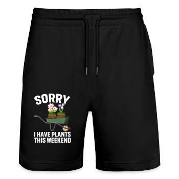 I'm sorry I planted this weekend - Stanley/Stella Trainer Unisex Organic Jogging Shorts - black - Front - Nik (191cm) & Marisol (170cm)
