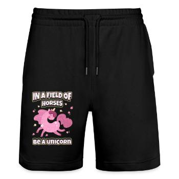 Lustiger Einhorn-Spruch, rosa Einhorn-Unicorn - Stanley/Stella Unisex Bio Joggingshorts Trainer  - Schwarz - Vorne - Nik (191cm) & Marisol (170cm)