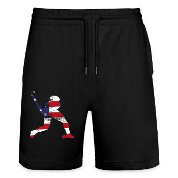 Field Hockey American Flag Vintage - Stanley/Stella Unisex Bio Joggingshorts Trainer  - Schwarz - Vorne - Nik (191cm) & Marisol (170cm)