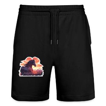 Rappe Pferde Schwarzes Pferd Reiten Reiter - Stanley/Stella Unisex Bio Joggingshorts Trainer  - Schwarz - Vorne - Nik (191cm) & Marisol (170cm)