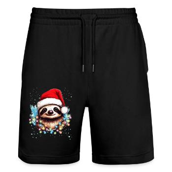 Lustiges lächelndes Faultier Weihnachten - Weihnachtsfaultier - Stanley/Stella Unisex Bio Joggingshorts Trainer  - Schwarz - Vorne - Nik (191cm) & Marisol (170cm)