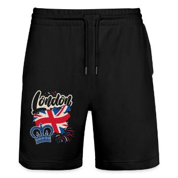London England, Great Britain Flag and Crown - Stanley/Stella Trainer Unisex Organic Jogging Shorts - black - Front - Nik (191cm) & Marisol (170cm)