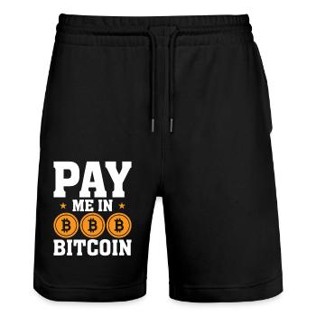 Bezahlen Sie mich in Bitcoin - Stanley/Stella Unisex Bio Joggingshorts Trainer  - Schwarz - Vorne - Nik (191cm) & Marisol (170cm)