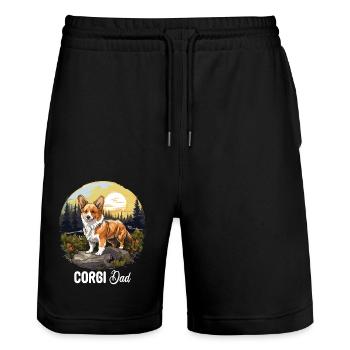 Dog Corgi - Stanley/Stella Trainer Unisex Organic Jogging Shorts - black - Front - Nik (191cm) & Marisol (170cm)