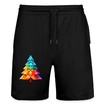 Magie polyvalente : Arbre de Noël polygonal coloré - Short de jogging bio TRAINER Stanley/Stella unisexe - noir - Devant - Nik (191cm) & Marisol (170cm)