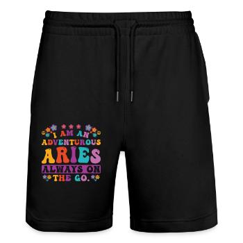 Widder Sternzeichen Persönlichkeit Groovy Cool Widder Idee - Stanley/Stella Unisex Bio Joggingshorts Trainer  - Schwarz - Vorne - Nik (191cm) & Marisol (170cm)