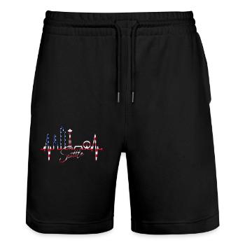 Seattle Skyline Heartbeat USA Fan Heart Pulse Love - Stanley/Stella Trainer Unisex Organic Jogging Shorts - black - Front - Nik (191cm) & Marisol (170cm)