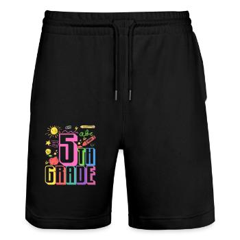 5th grade typography team fifth graders at 100 - Stanley/Stella Trainer Unisex Organic Jogging Shorts - black - Front - Nik (191cm) & Marisol (170cm)