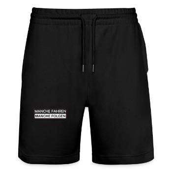 Manche fahren manche folgen Lustig Auto Fahrlehrer - Stanley/Stella Unisex Bio Joggingshorts Trainer  - Schwarz - Vorne - Nik (191cm) & Marisol (170cm)