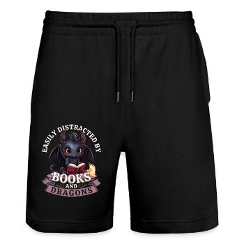 Easily Distracted By Books And Dragons: Drachen - Stanley/Stella Unisex Bio Joggingshorts Trainer  - Schwarz - Vorne - Nik (191cm) & Marisol (170cm)