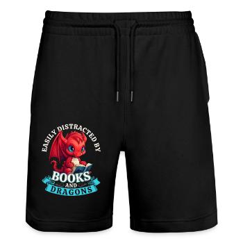 Easily Distracted By Books And Dragons: Drachen - Stanley/Stella Unisex Bio Joggingshorts Trainer  - Schwarz - Vorne - Nik (191cm) & Marisol (170cm)