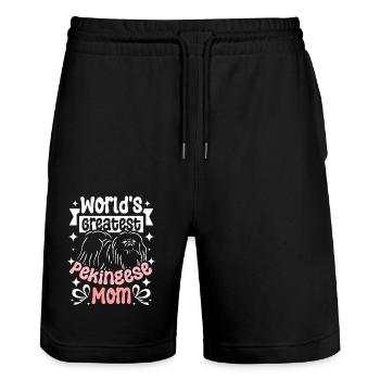 Mothers day Worlds greatest pekingese dad - Stanley/Stella Unisex Bio Joggingshorts Trainer  - Schwarz - Vorne - Nik (191cm) & Marisol (170cm)