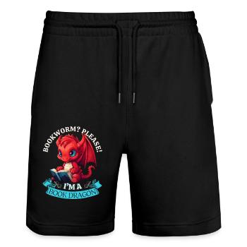 Bücherwurm: "Bookworm? Please! I'm A Book Dragon" - Stanley/Stella Unisex Bio Joggingshorts Trainer  - Schwarz - Vorne - Nik (191cm) & Marisol (170cm)