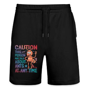 Caution the person may talk about ants at any time - Stanley/Stella Trainer Unisex Organic Jogging Shorts - black - Front - Nik (191cm) & Marisol (170cm)