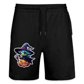 Halloween - Pumpkin and Witch - Stanley/Stella Trainer Unisex Organic Jogging Shorts - black - Front - Nik (191cm) & Marisol (170cm)