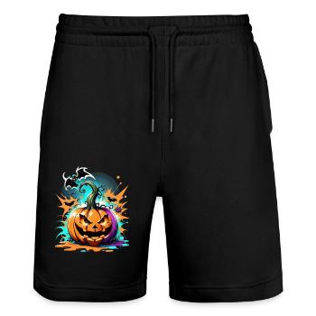 Halloween - Kürbis Gracitti - Stanley/Stella Unisex Bio Joggingshorts Trainer  - Schwarz - Vorne - Nik (191cm) & Marisol (170cm)