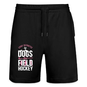 Chien de hockey sur gazon facilement distrait - Short de jogging bio TRAINER Stanley/Stella unisexe - noir - Devant - Nik (191cm) & Marisol (170cm)