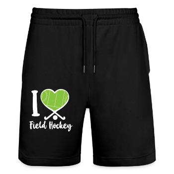 Field Hockey Heart I Love Field - Stanley/Stella Trainer Unisex Organic Jogging Shorts - black - Front - Nik (191cm) & Marisol (170cm)