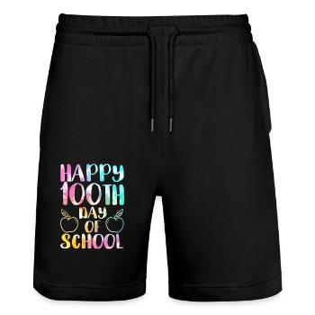 Joyeux 100e jour d’école drôle enseignant-élève - Short de jogging bio TRAINER Stanley/Stella unisexe - noir - Devant - Nik (191cm) & Marisol (170cm)