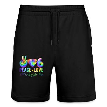 Peace Love Sixth Grade Student School - Stanley/Stella Trainer Unisex Organic Jogging Shorts - black - Front - Nik (191cm) & Marisol (170cm)