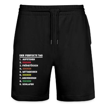 Zockertraum - Stanley/Stella Unisex Bio Joggingshorts Trainer  - Schwarz - Vorne - Nik (191cm) & Marisol (170cm)