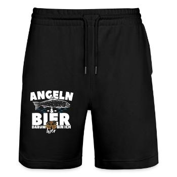 Angeln & Bier Fan - Stanley/Stella Unisex Bio Joggingshorts Trainer  - Schwarz - Vorne - Nik (191cm) & Marisol (170cm)
