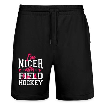 Field Hockey I'm Nicer After Field - Stanley/Stella Unisex Bio Joggingshorts Trainer  - Schwarz - Vorne - Nik (191cm) & Marisol (170cm)