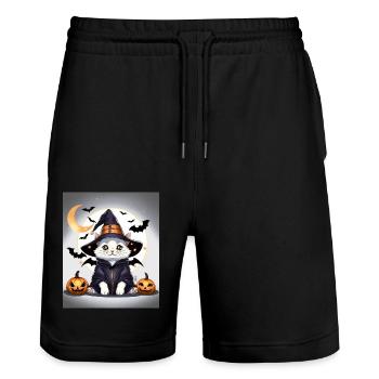 Mignonne sorcière Neko d’Halloween - Short de jogging bio TRAINER Stanley/Stella unisexe - noir - Devant - Nik (191cm) & Marisol (170cm)