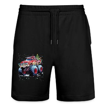 Truck Lovers Christmas Design, Cool Monster Truck - Stanley/Stella Trainer Unisex Organic Jogging Shorts - black - Front - Nik (191cm) & Marisol (170cm)