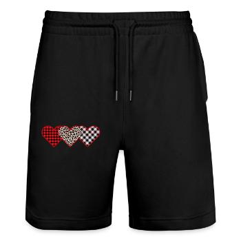 Büffel Rot Schwarz Kariert Leopard Herzen Valentin - Stanley/Stella Unisex Bio Joggingshorts Trainer  - Schwarz - Vorne - Nik (191cm) & Marisol (170cm)