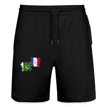 Pakistan France Vintage Flag Pakistani - Stanley/Stella Trainer Unisex Organic Jogging Shorts - black - Front - Nik (191cm) & Marisol (170cm)