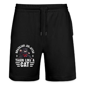 Brazilian Jiu-Jitsu train like a cat - Stanley/Stella Trainer Unisex Organic Jogging Shorts - black - Front - Nik (191cm) & Marisol (170cm)
