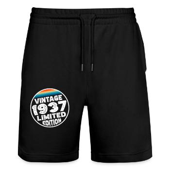 Limited Edition since 1937 Birthday Gift - Stanley/Stella Trainer Unisex Organic Jogging Shorts - black - Front - Nik (191cm) & Marisol (170cm)