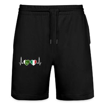 Pakistan Italy Vintage Heartbeat Flag - Stanley/Stella Trainer Unisex Organic Jogging Shorts - black - Front - Nik (191cm) & Marisol (170cm)