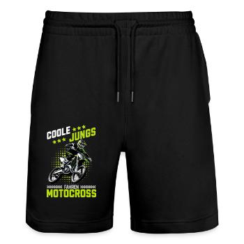 Motocross Kinder Dirtbike Geschenk Cross - Stanley/Stella Unisex Bio Joggingshorts Trainer  - Schwarz - Vorne - Nik (191cm) & Marisol (170cm)