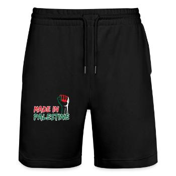 Made in Palestine - Stanley/Stella Trainer Unisex Organic Jogging Shorts - black - Front - Nik (191cm) & Marisol (170cm)