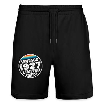 Limited Edition since 1927 Geburtstag Geschenk - Stanley/Stella Unisex Bio Joggingshorts Trainer  - Schwarz - Vorne - Nik (191cm) & Marisol (170cm)