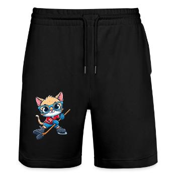 Ice Hockey Cat : Le talent le plus mignon sur la glace ! - Short de jogging bio TRAINER Stanley/Stella unisexe - noir - Devant - Nik (191cm) & Marisol (170cm)