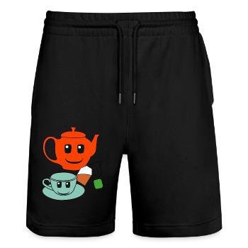 Gastronomie Gastgeber Tee Teekanne Getränke - Stanley/Stella Unisex Bio Joggingshorts Trainer  - Schwarz - Vorne - Nik (191cm) & Marisol (170cm)