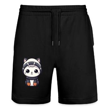 Cat Winter Comic - Stanley/Stella Trainer Unisex Organic Jogging Shorts - black - Front - Nik (191cm) & Marisol (170cm)